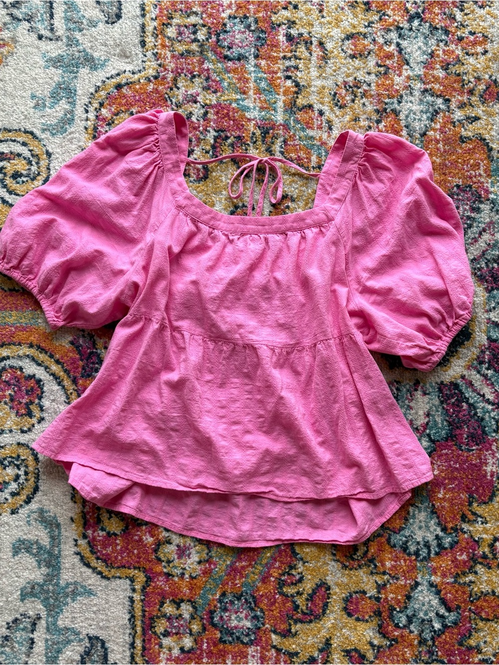 a.n.a Pink Puff-Sleeve Peplum Top